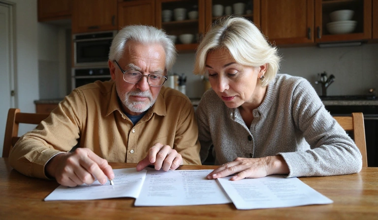 Senior couple reviewing insurance documents