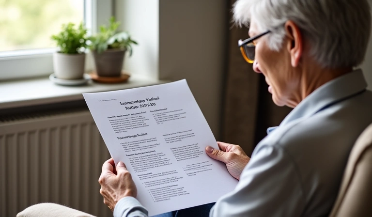 Senior woman reading insurance policy