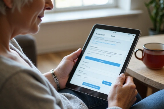 Senior woman filling out online application on tablet