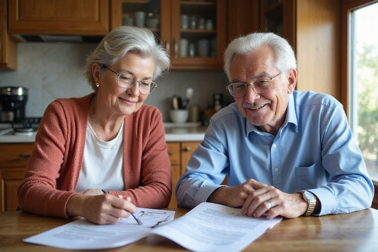 Senior couple reviewing insurance documents together