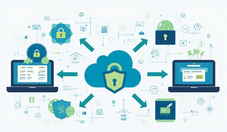 Data security illustration showing encrypted data transmission
