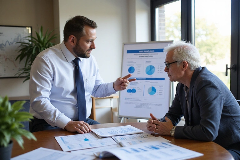 Financial advisor explaining retirement options to client